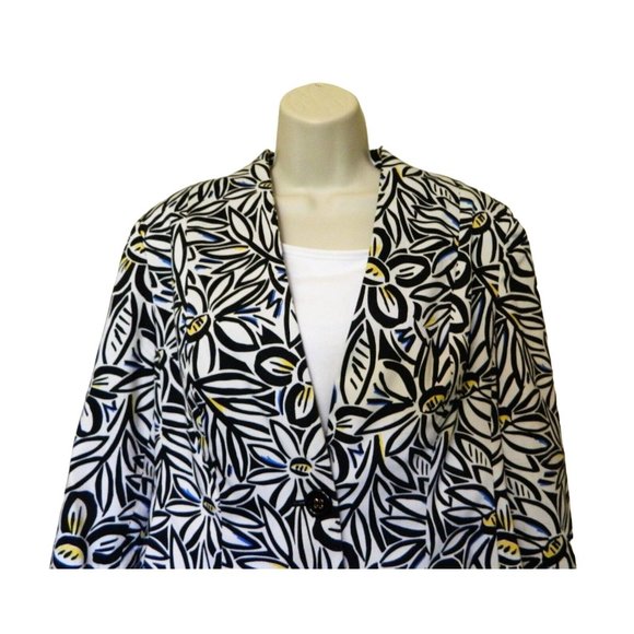 Jones Wear Floral Jacket 12 Black White Stretch Long Sleeve Single Button Lined - Picture 3 of 10